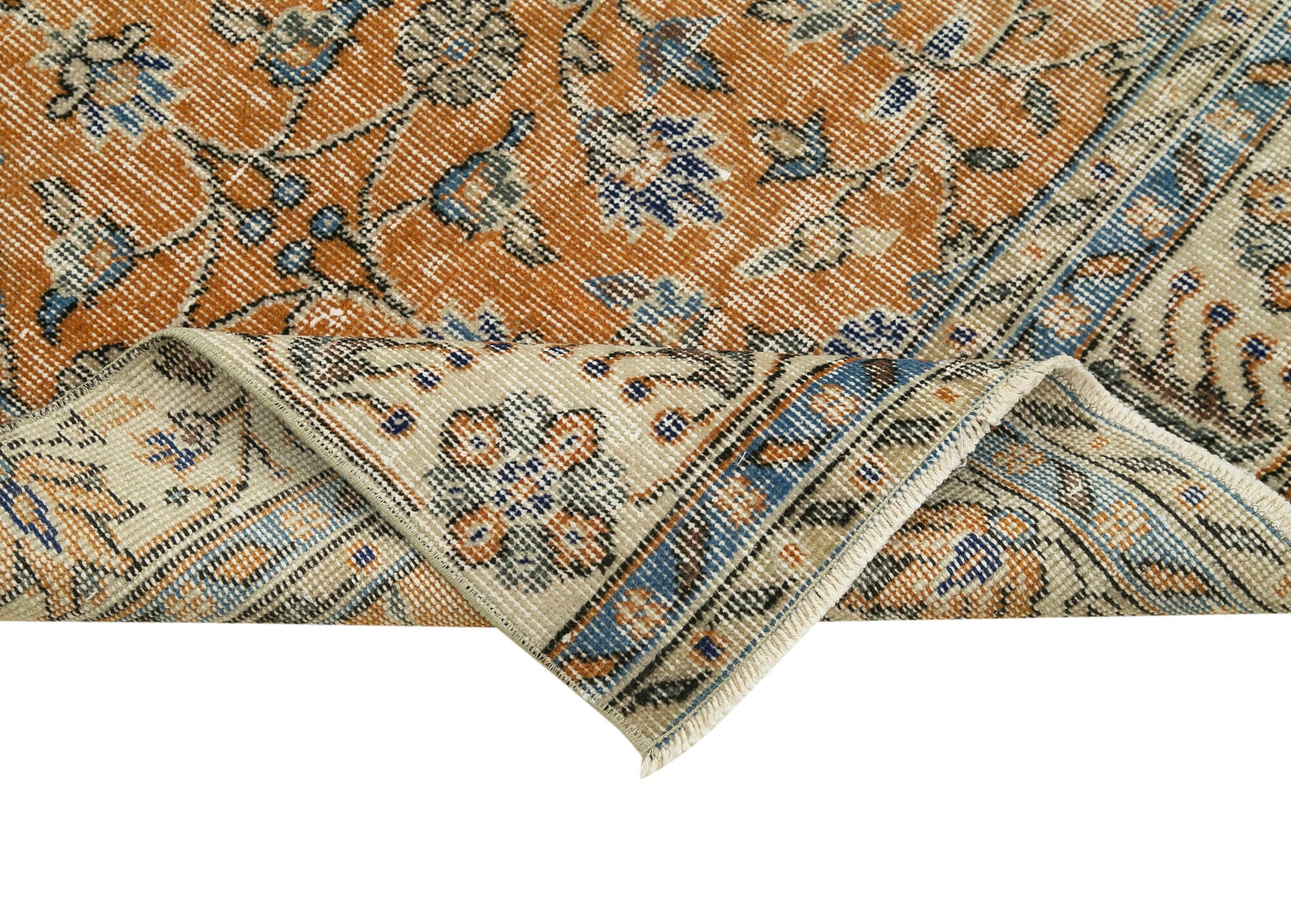 Overdyed Vintage Bej Eskitme Pamuk Yün El Dokuma Halısı 88x307 Agacan