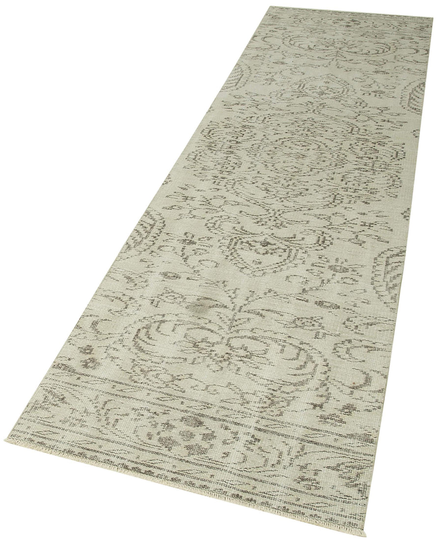 Overdyed Vintage Bej Eskitme Pamuk Yün El Dokuma Halısı 80x295 Agacan