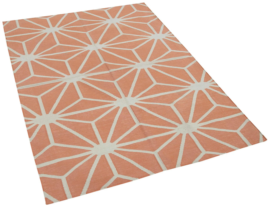 Geometric Duri Turuncu Geometrik Pamuk Yün El Dokuma Halısı 112x164 Agacan