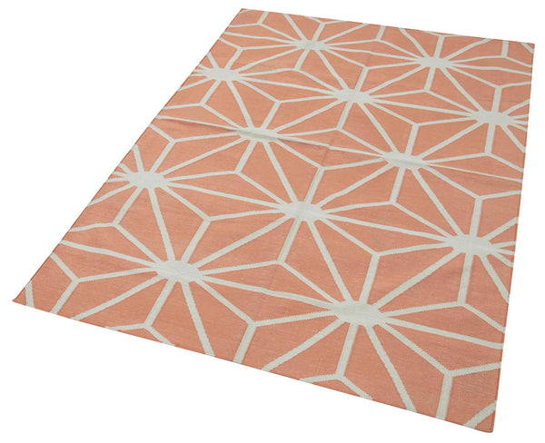 Geometric Duri Turuncu Geometrik Pamuk Yün El Dokuma Halısı 112x164 Agacan