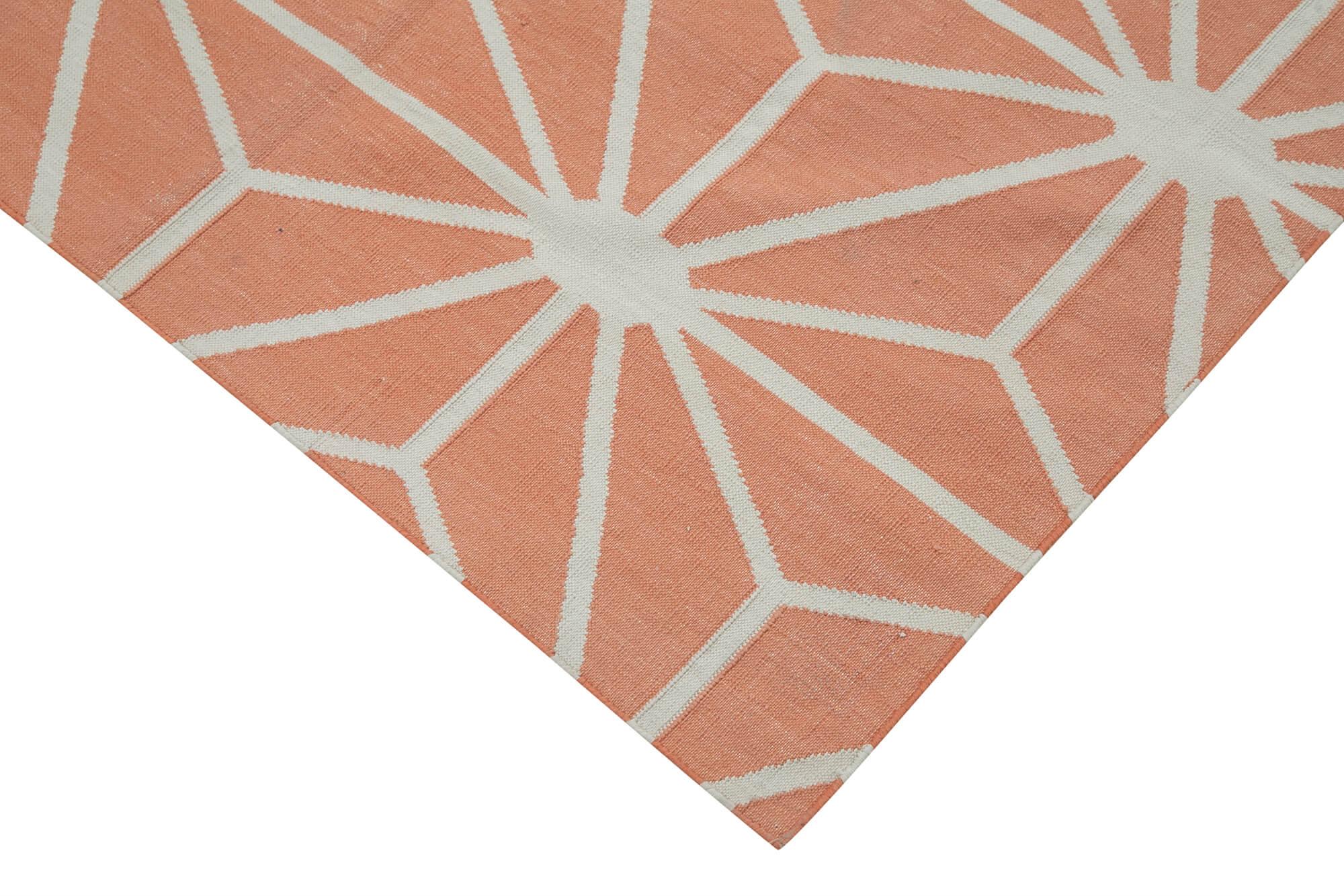Geometric Duri Turuncu Geometrik Pamuk Yün El Dokuma Halısı 112x164 Agacan