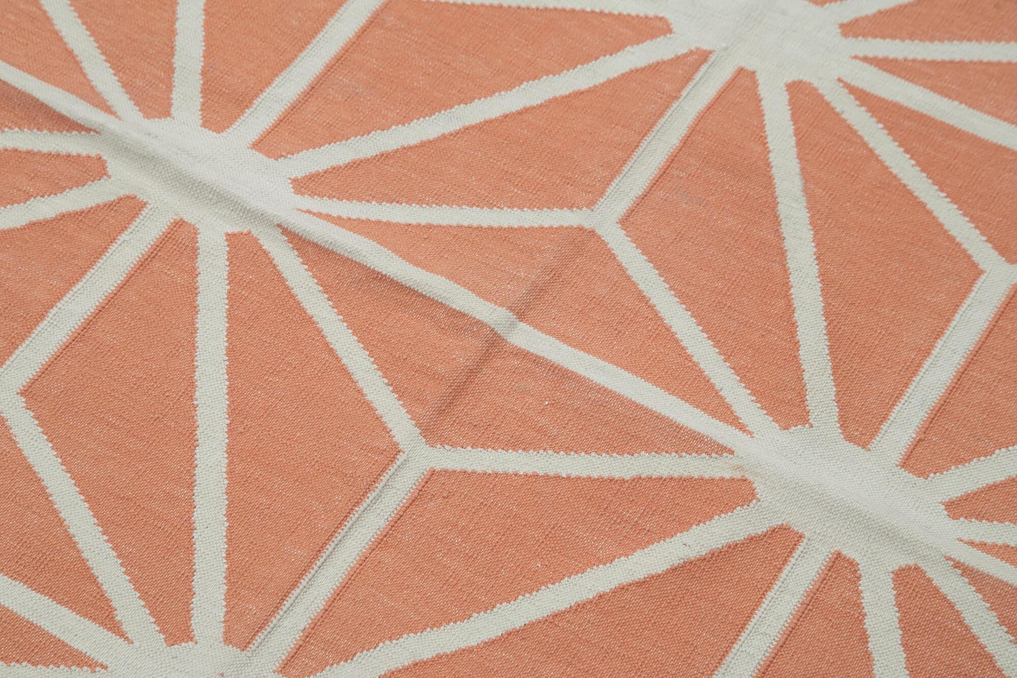 Geometric Duri Turuncu Geometrik Pamuk Yün El Dokuma Halısı 112x164 Agacan