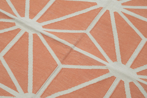 Geometric Duri Turuncu Geometrik Pamuk Yün El Dokuma Halısı 112x164 Agacan