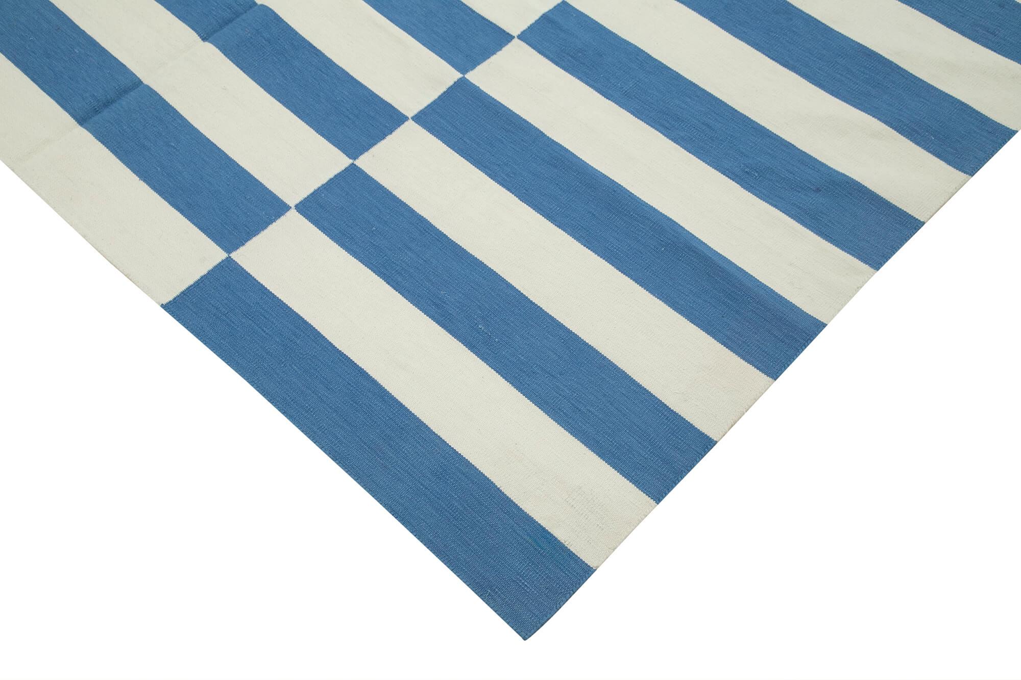 Geometric Duri Mavi Geometrik Pamuk Yün El Dokuma Halısı 180x276 Agacan