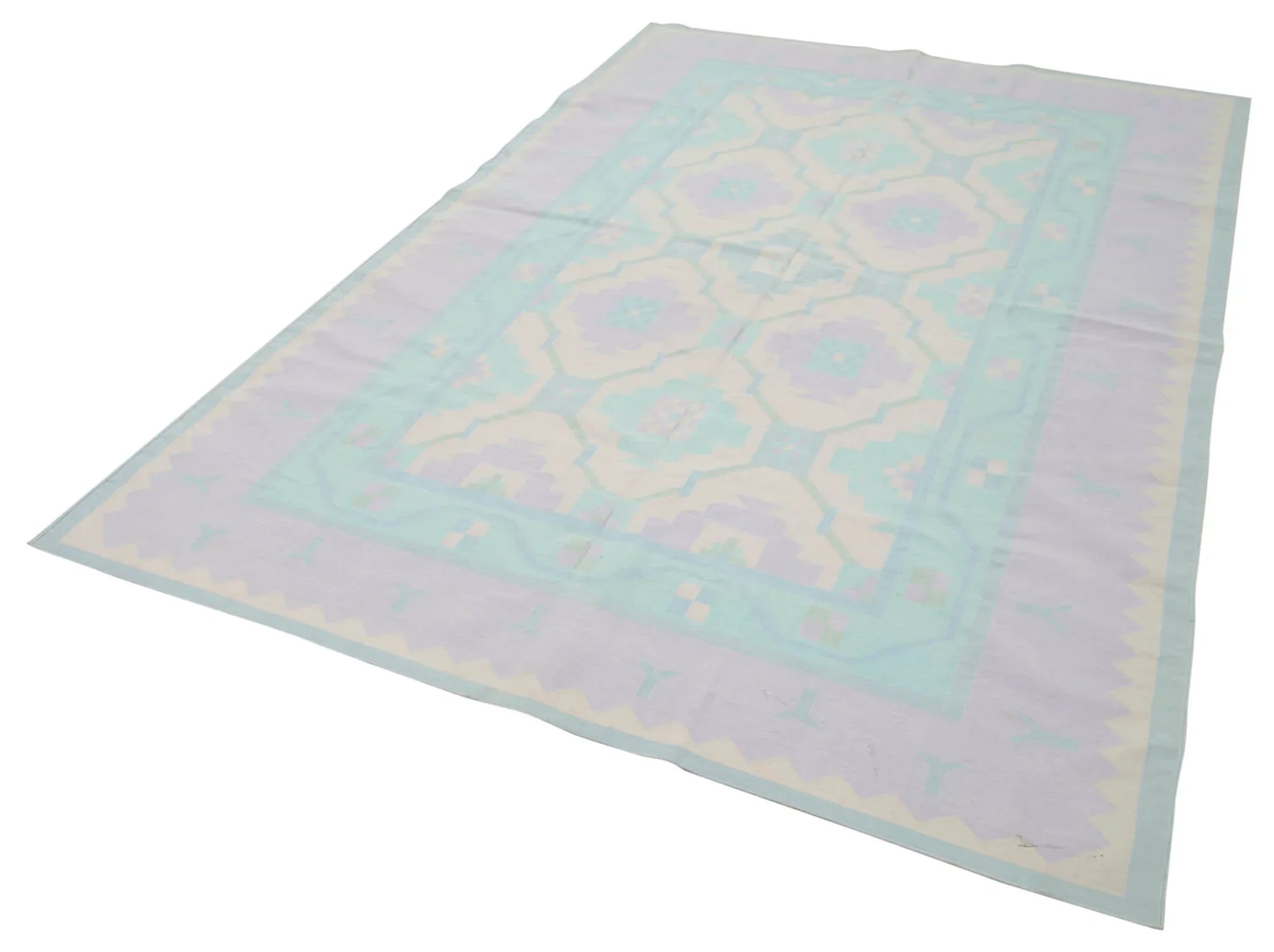 Geometric Duri Bej Geometrik Pamuk Yün El Dokuma Halısı 178x272 Agacan