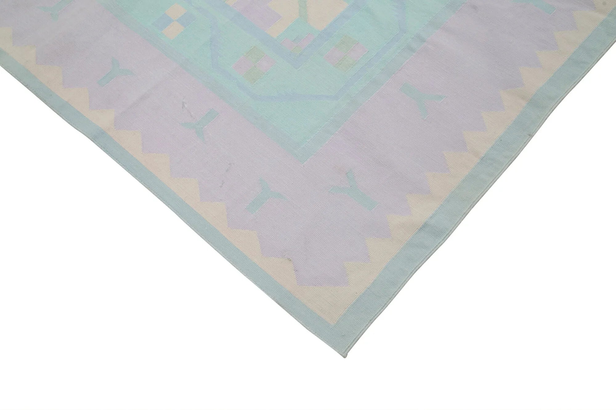 Geometric Duri Bej Geometrik Pamuk Yün El Dokuma Halısı 178x272 Agacan