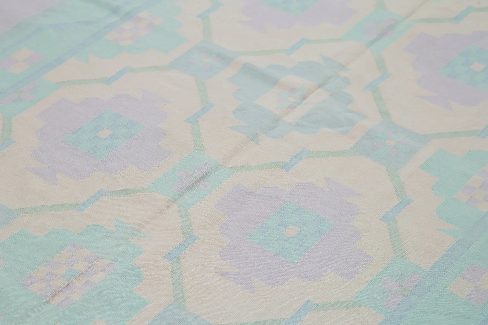 Geometric Duri Bej Geometrik Pamuk Yün El Dokuma Halısı 178x272 Agacan