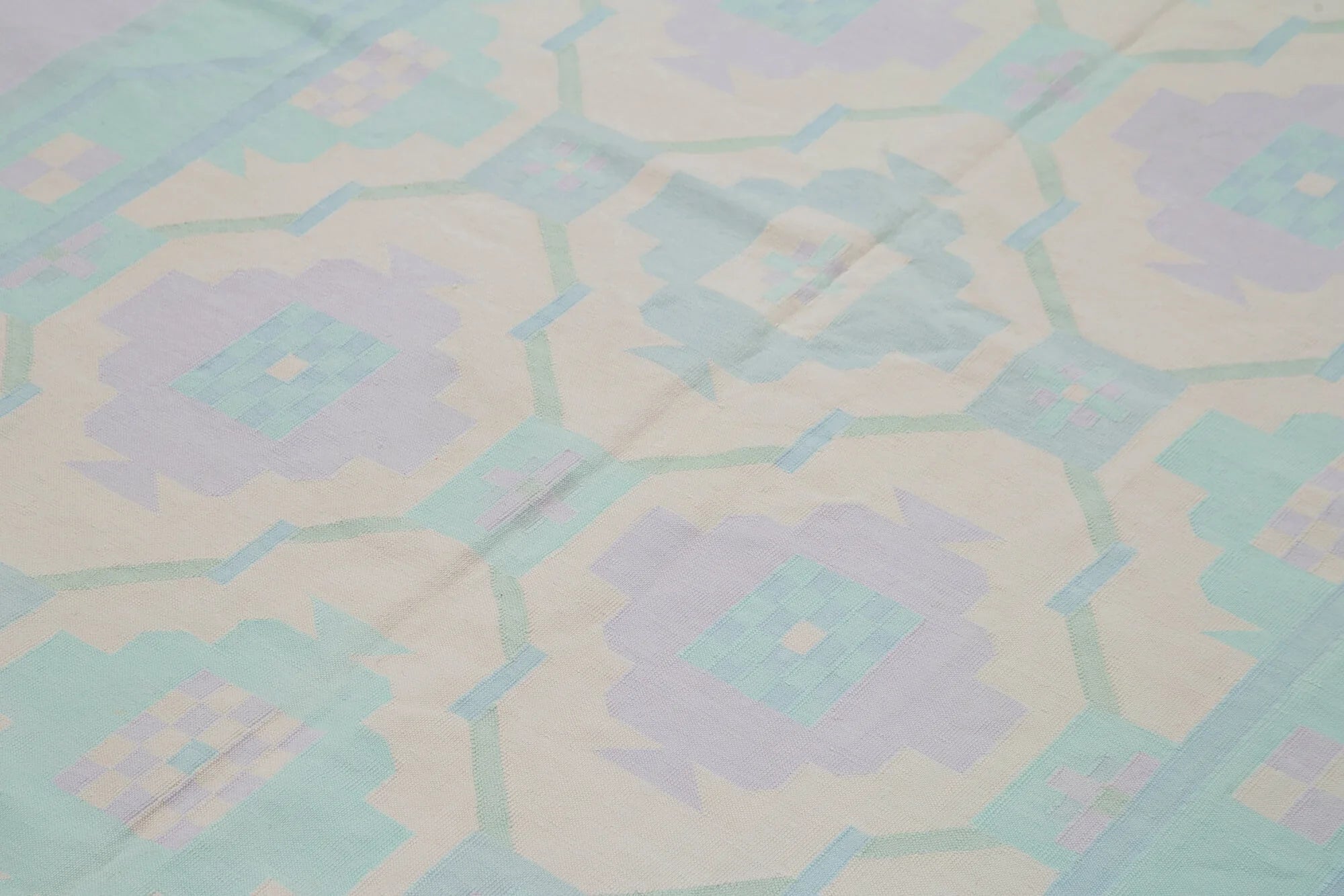 Geometric Duri Bej Geometrik Pamuk Yün El Dokuma Halısı 178x272 Agacan