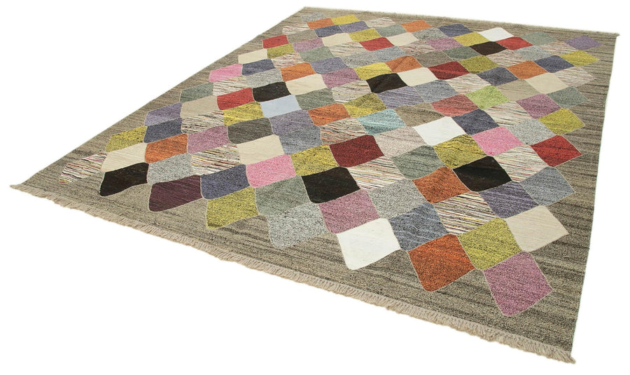Scrap Beyaz Geometrik Pamuk Yün El Dokuma Halısı 258x306 Agacan