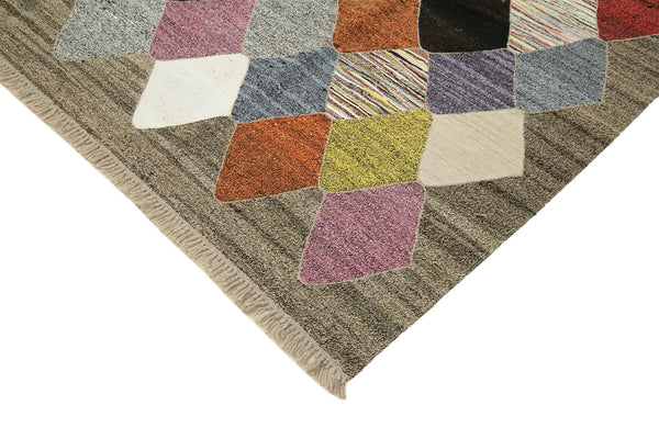 Scrap Beyaz Geometrik Pamuk Yün El Dokuma Halısı 258x306 Agacan