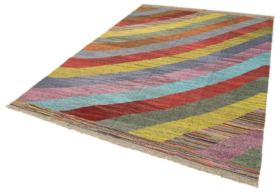 Scrap Turuncu Geometrik Pamuk Yün El Dokuma Halısı 220x320 Agacan