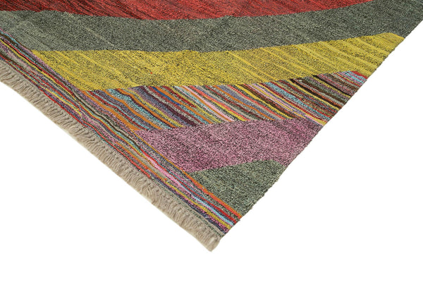 Scrap Turuncu Geometrik Pamuk Yün El Dokuma Halısı 220x320 Agacan