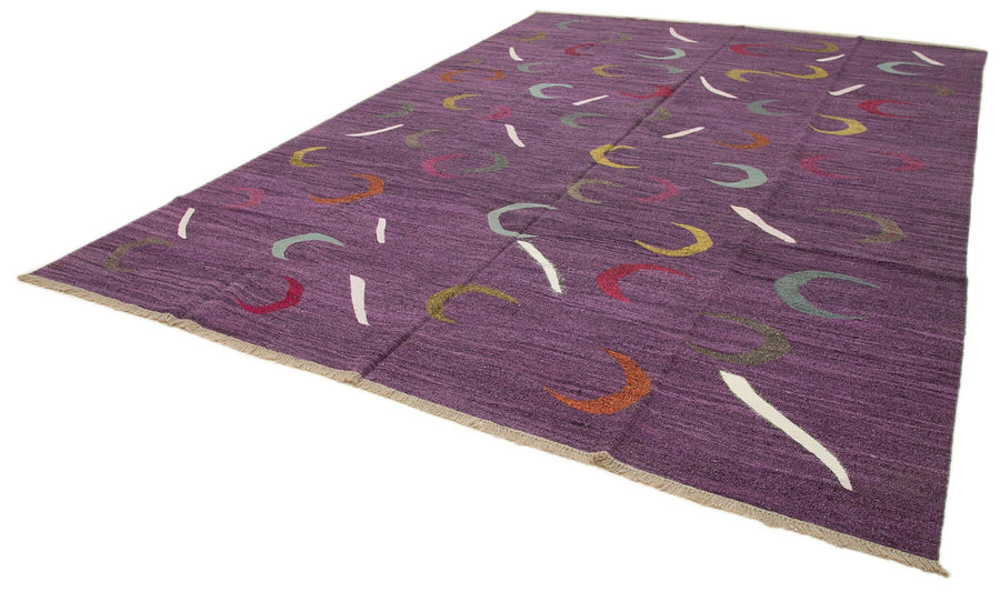 Scrap Fuşya Geometrik Pamuk Yün El Dokuma Halısı 310x435 Agacan