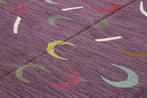 Scrap Fuşya Geometrik Pamuk Yün El Dokuma Halısı 310x435 Agacan