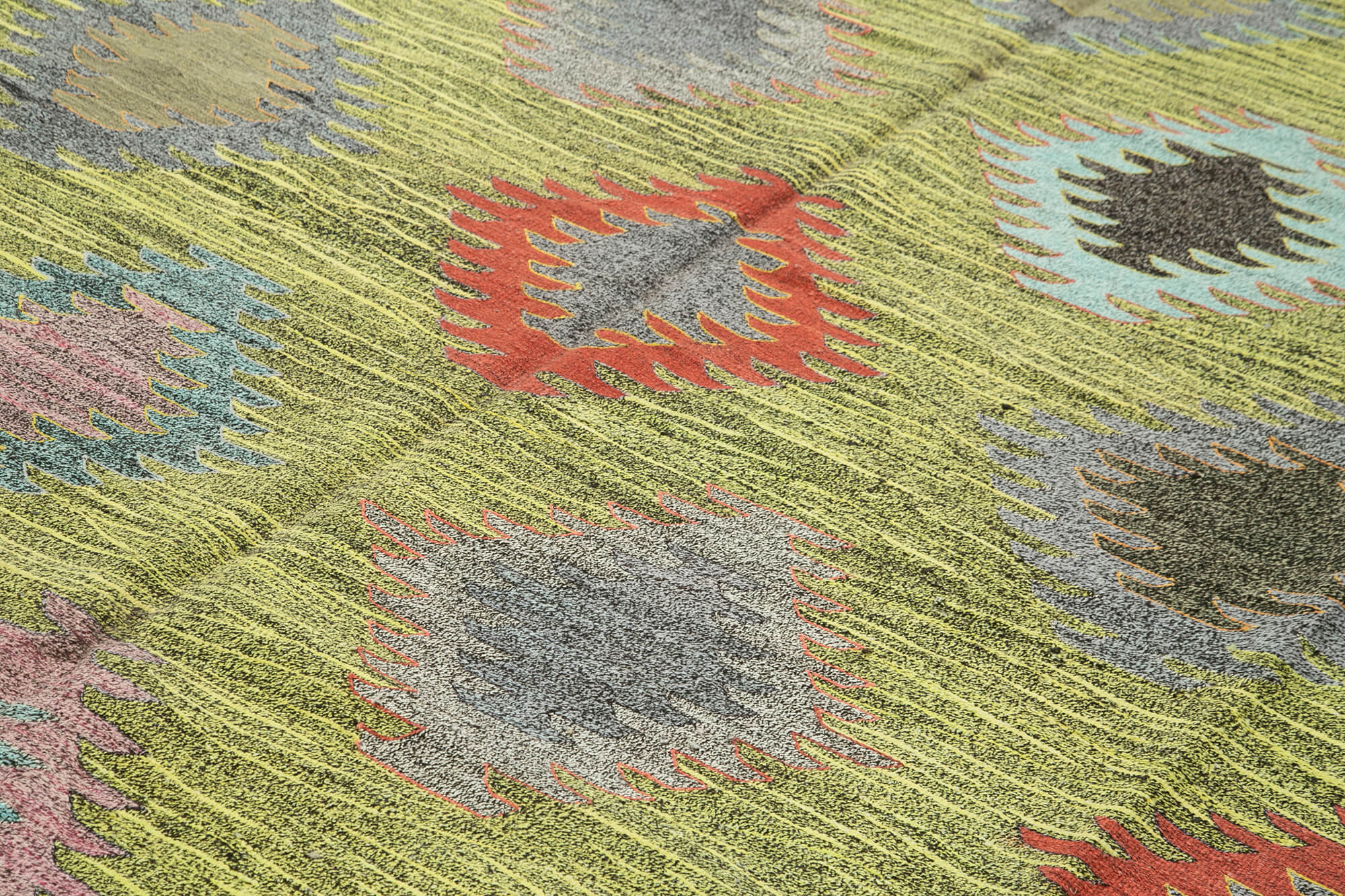 Scrap Sarı Geometrik Pamuk Yün El Dokuma Halısı 286x372 Agacan