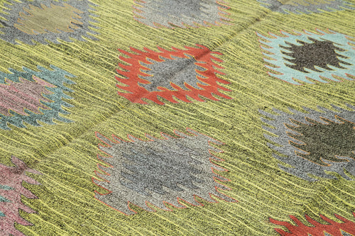 Scrap Sarı Geometrik Pamuk Yün El Dokuma Halısı 286x372 Agacan