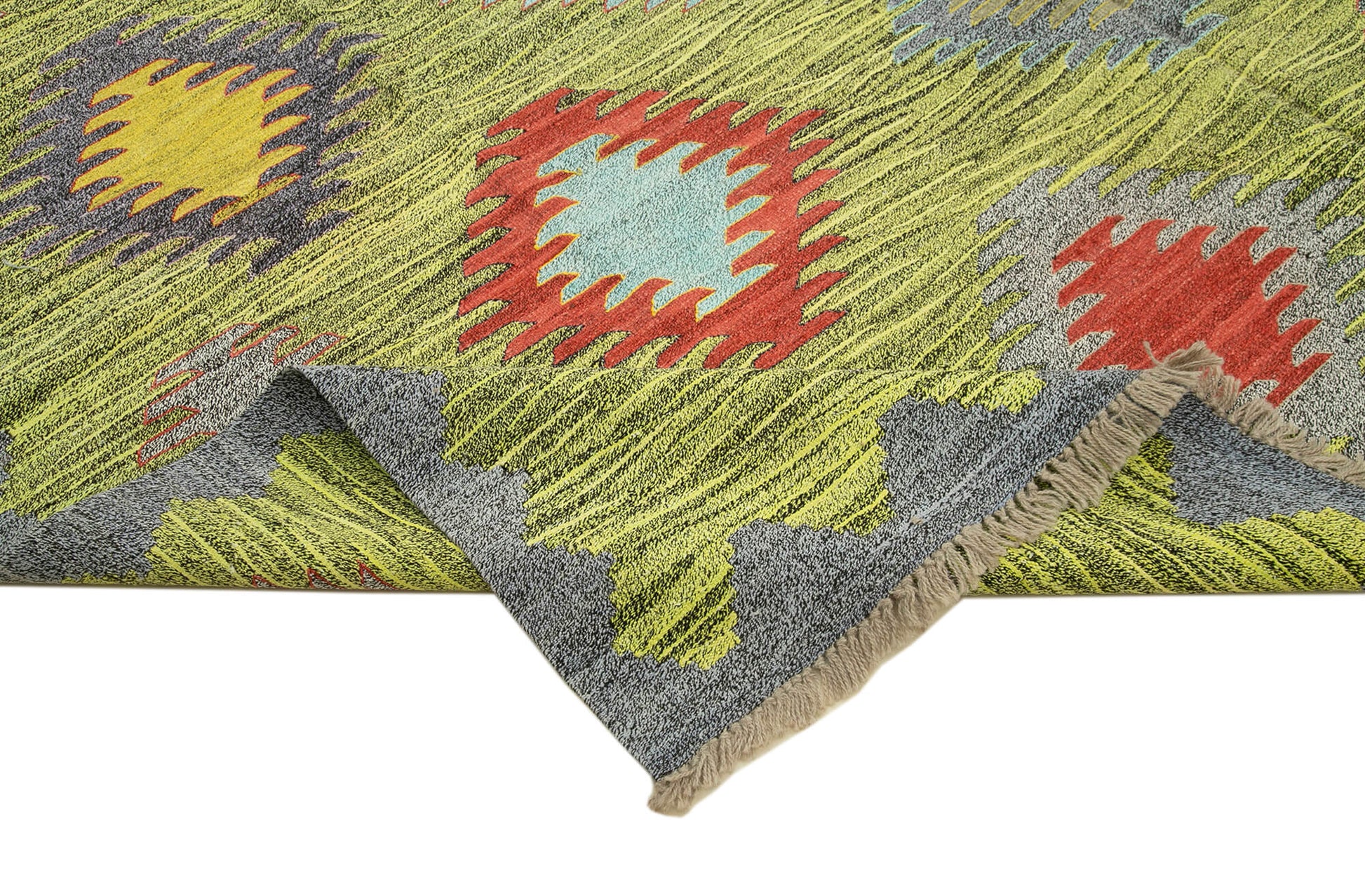 Scrap Sarı Geometrik Pamuk Yün El Dokuma Halısı 286x372 Agacan