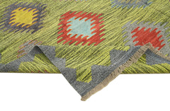 Scrap Sarı Geometrik Pamuk Yün El Dokuma Halısı 286x372 Agacan