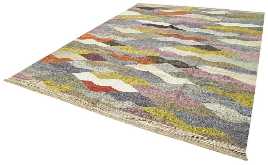 Scrap Beyaz Geometrik Pamuk Yün El Dokuma Halısı 290x368 Agacan