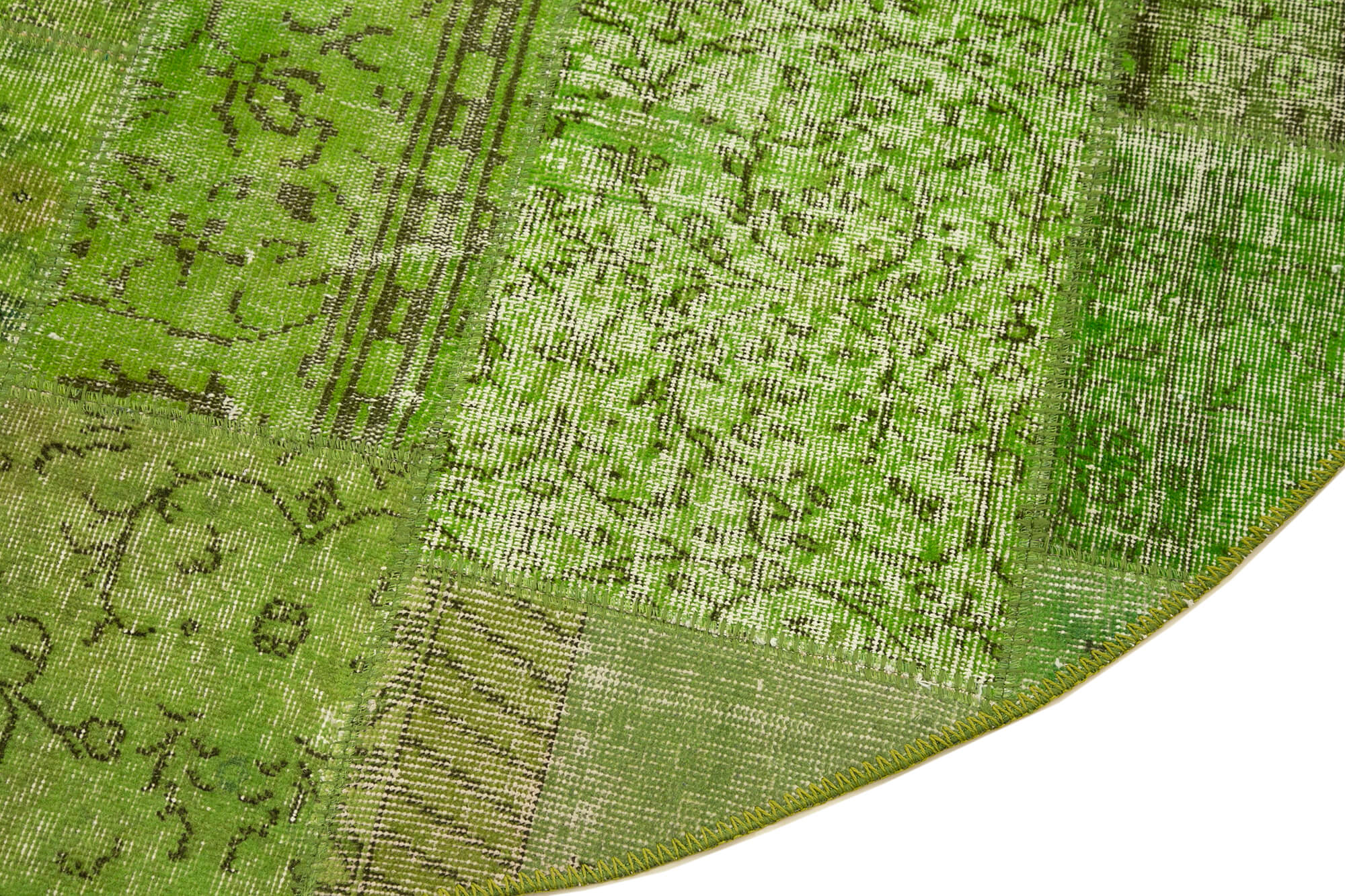 Kırk Yama Yeşil Patchwork Pamuk Yün El Dokuma Halısı 218x218 Agacan