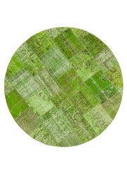Kırk Yama Yeşil Patchwork Pamuk Yün El Dokuma Halısı 218x218 Agacan