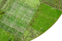 Kırk Yama Yeşil Patchwork Pamuk Yün El Dokuma Halısı 218x218 Agacan