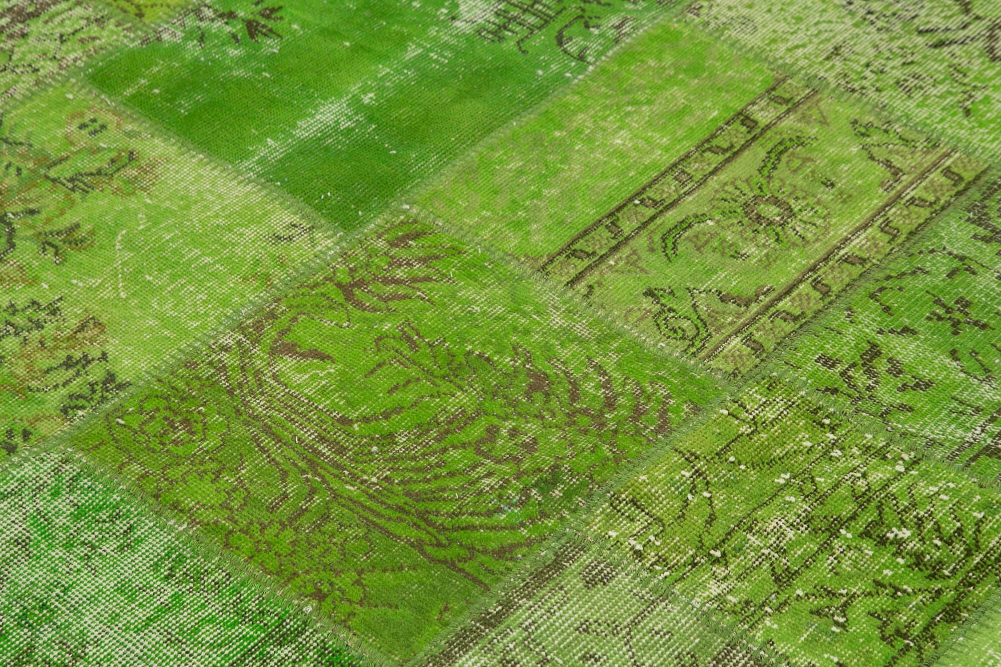 Kırk Yama Yeşil Patchwork Pamuk Yün El Dokuma Halısı 218x218 Agacan