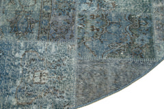 Kırk Yama Mavi Patchwork Pamuk Yün El Dokuma Halısı 217x217 Agacan