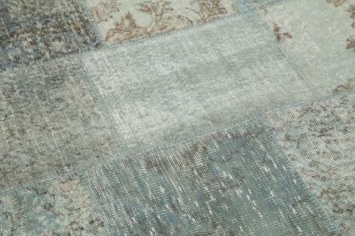 Kırk Yama Mavi Patchwork Pamuk Yün El Dokuma Halısı 217x217 Agacan