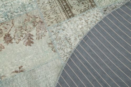 Kırk Yama Mavi Patchwork Pamuk Yün El Dokuma Halısı 217x217 Agacan