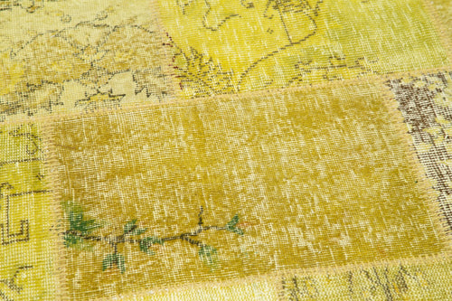 Kırk Yama Sarı Patchwork Pamuk Yün El Dokuma Halısı 215x215 Agacan