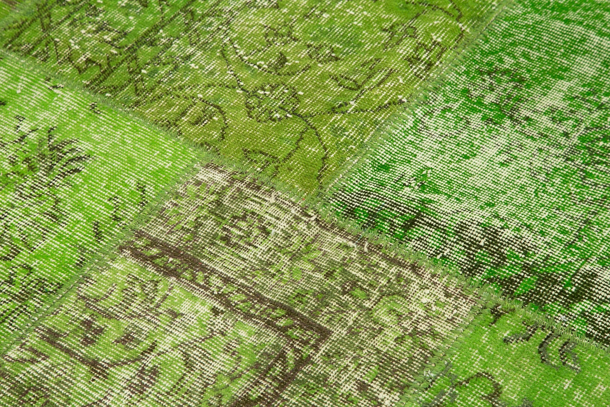 Kırk Yama Yeşil Patchwork Pamuk Yün El Dokuma Halısı 200x200 Agacan