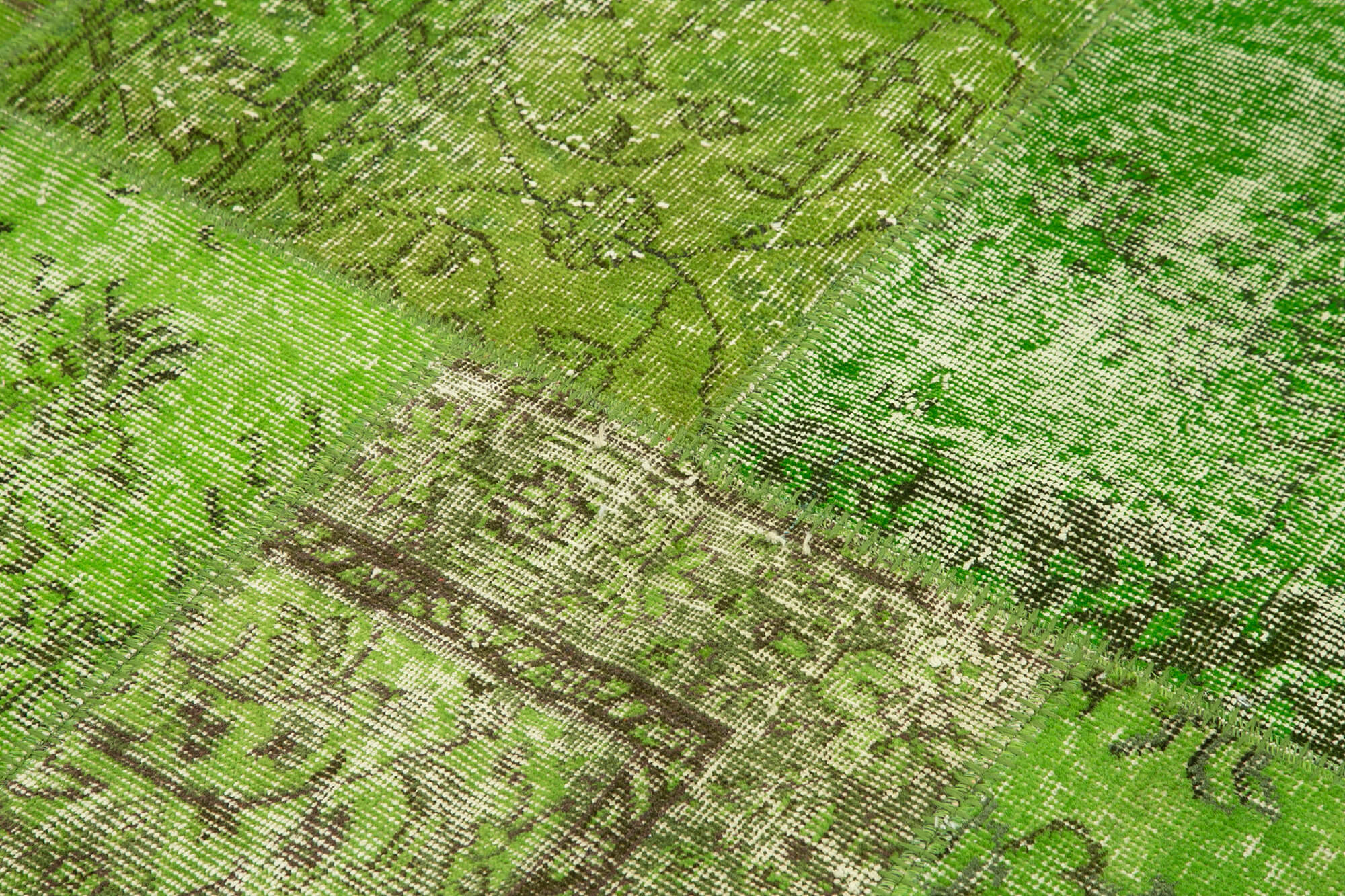 Kırk Yama Yeşil Patchwork Pamuk Yün El Dokuma Halısı 200x200 Agacan