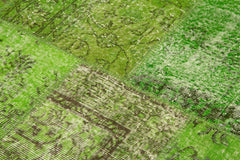 Kırk Yama Yeşil Patchwork Pamuk Yün El Dokuma Halısı 200x200 Agacan