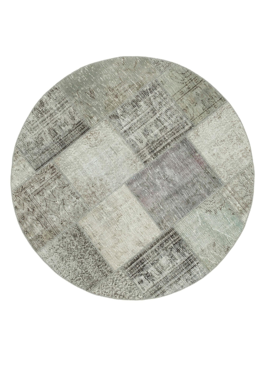 Kırk Yama Gri Patchwork Pamuk Yün El Dokuma Halısı 150x150 Agacan