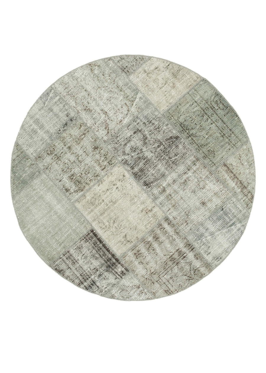 Kırk Yama Gri Patchwork Pamuk Yün El Dokuma Halısı 150x150 Agacan