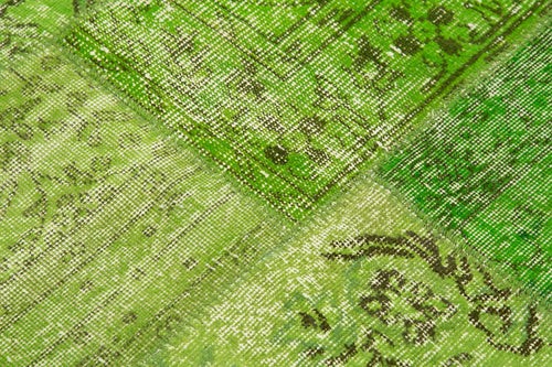 Kırk Yama Yeşil Patchwork Pamuk Yün El Dokuma Halısı 150x150 Agacan