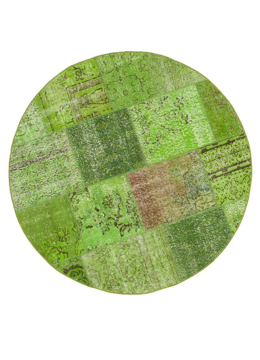 Kırk Yama Yeşil Patchwork Pamuk Yün El Dokuma Halısı 150x150 Agacan