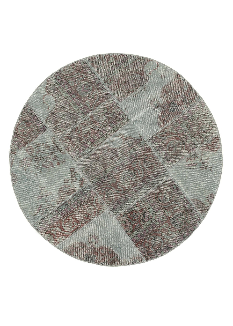 Kırk Yama Gri Patchwork Pamuk Yün El Dokuma Halısı 150x150 Agacan