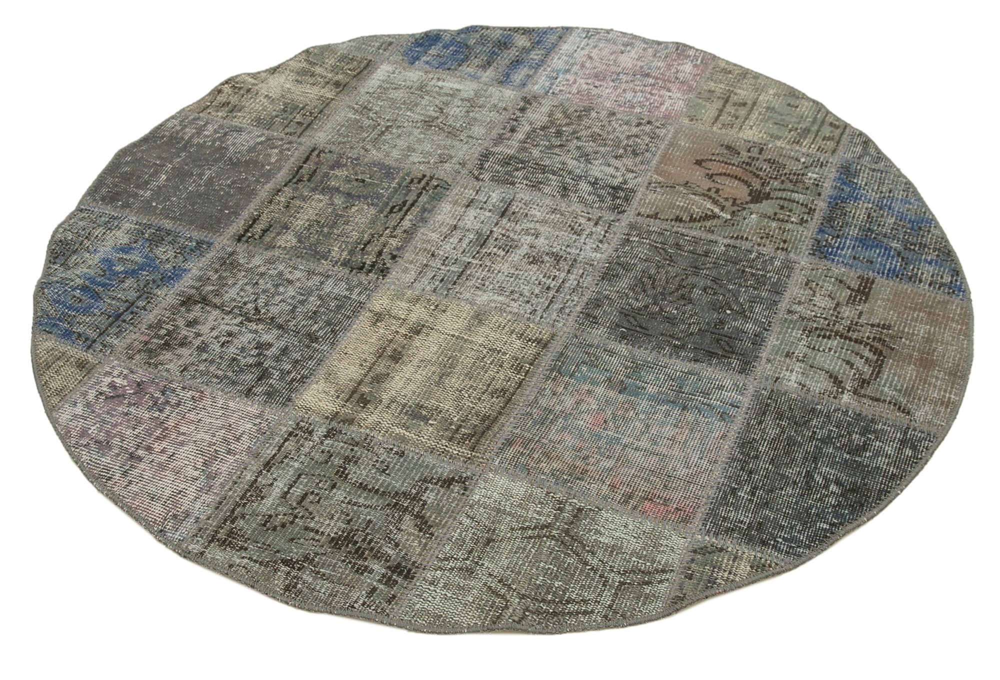 Kırk Yama Gri Patchwork Pamuk Yün El Dokuma Halısı 146x146 Agacan