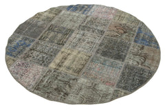 Kırk Yama Gri Patchwork Pamuk Yün El Dokuma Halısı 146x146 Agacan