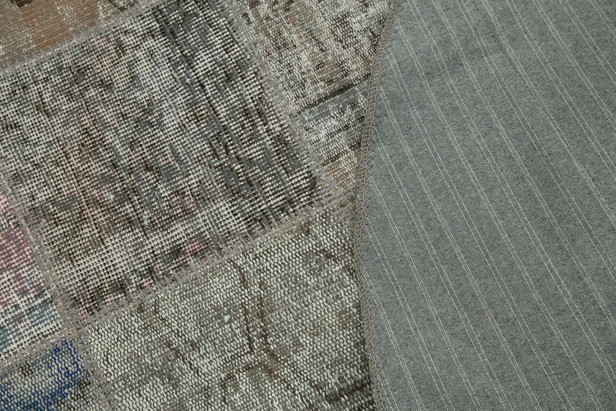 Kırk Yama Gri Patchwork Pamuk Yün El Dokuma Halısı 146x146 Agacan