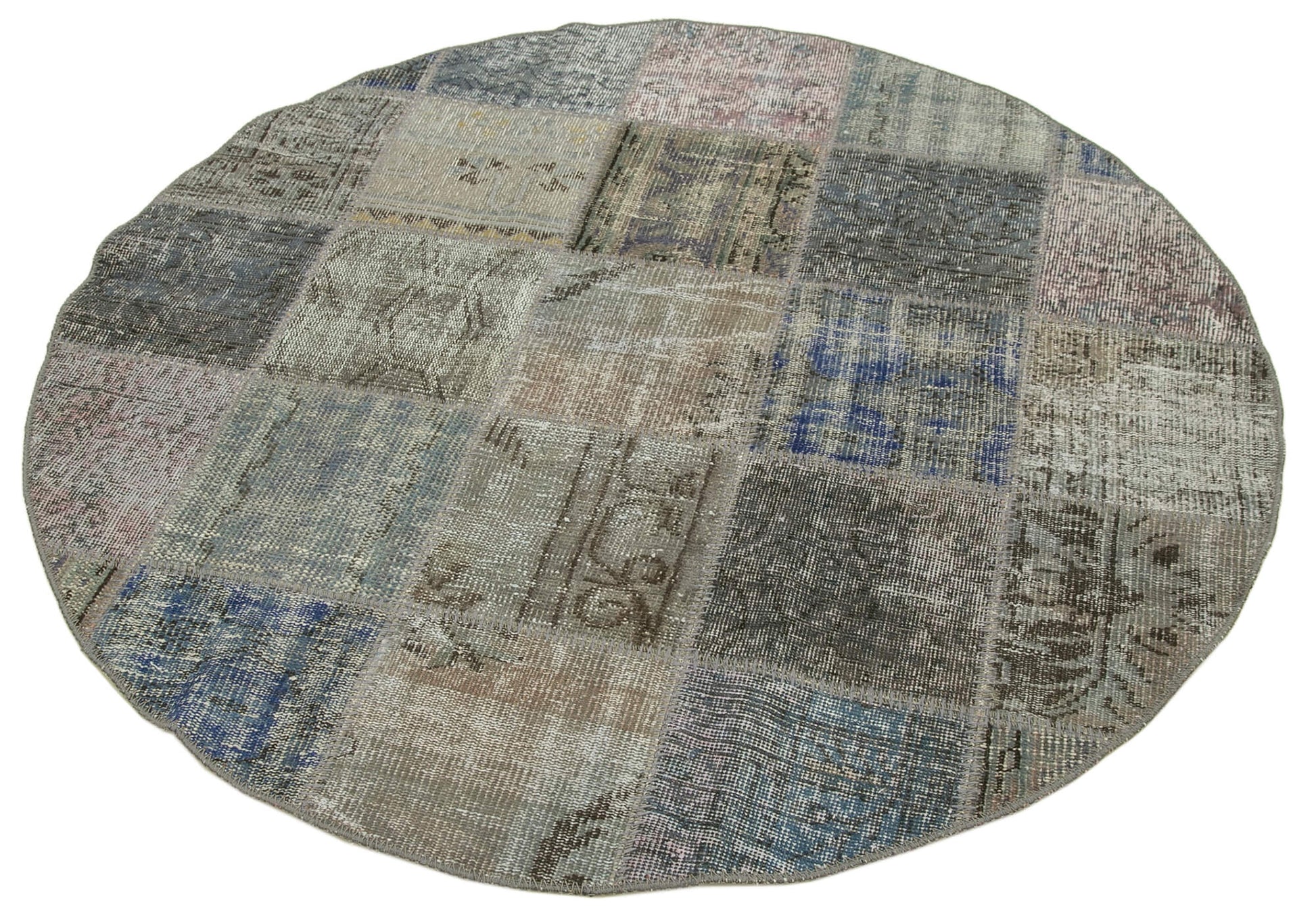 Kırk Yama Gri Patchwork Pamuk Yün El Dokuma Halısı 146x146 Agacan