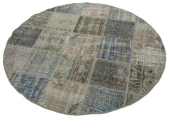 Kırk Yama Gri Patchwork Pamuk Yün El Dokuma Halısı 146x146 Agacan