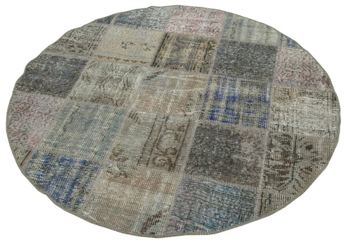 Kırk Yama Gri Patchwork Pamuk Yün El Dokuma Halısı 146x146 Agacan
