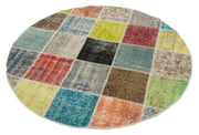 Kırk Yama Mavi Patchwork Pamuk Yün El Dokuma Halısı 146x146 Agacan