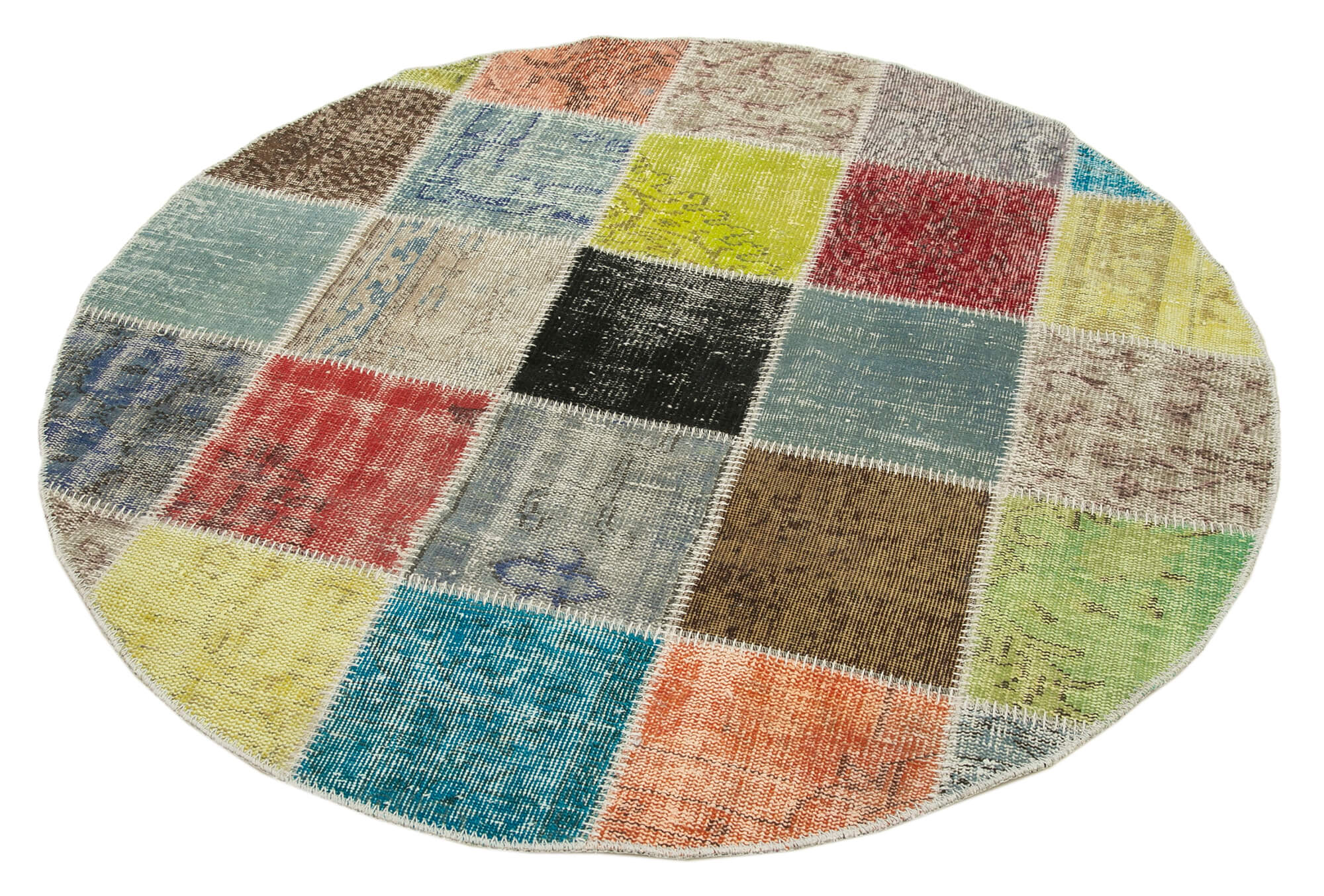 Kırk Yama Mavi Patchwork Pamuk Yün El Dokuma Halısı 146x146 Agacan