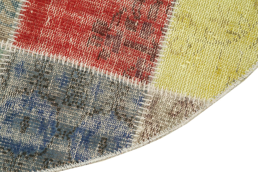 Çok Renkli El Dokuma Halı Yuvarlak Geometrik Desenli 146x146 cm – Oturma odası kullanımı