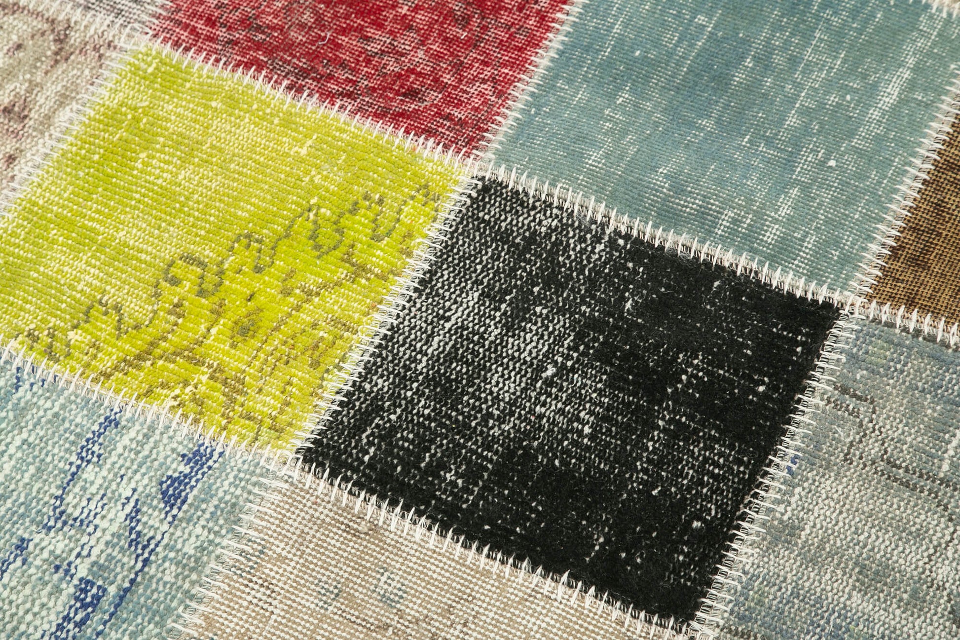 Kırk Yama Mavi Patchwork Pamuk Yün El Dokuma Halısı 146x146 Agacan