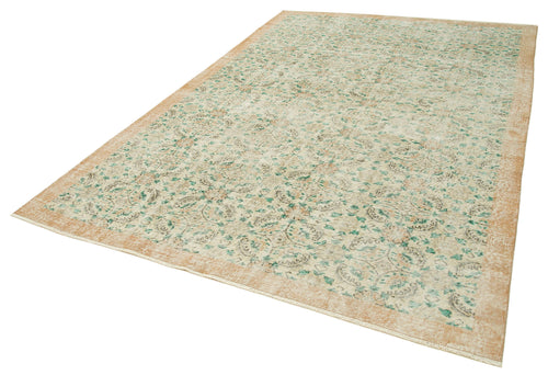 Vintage Bej Eskitme Pamuk Yün El Dokuma Halısı 212x308 Agacan